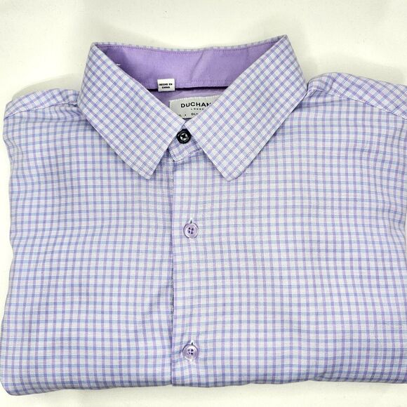 Duchamp Slim Fit Gingham Dress Shirt Purple Size 16.5/L - Picture 1 of 7